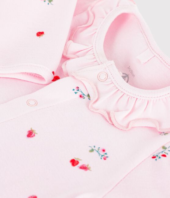Babies' floral cotton pyjama suit with a collar BARELY pink/MULTICO