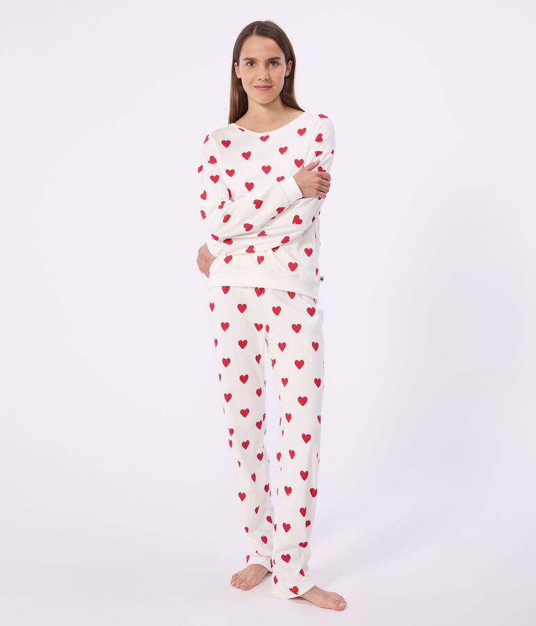 Women's heart print cotton pyjamas white/red