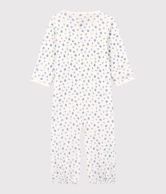 Babies' Cherry Pattern Organic Cotton Jumpsuit/Sleeping Bag MARSHMALLOW white/COOL blue