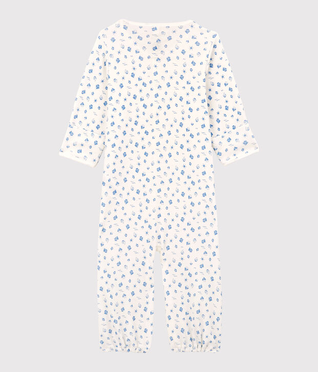 Babies' Cherry Pattern Organic Cotton Jumpsuit/Sleeping Bag white/blue