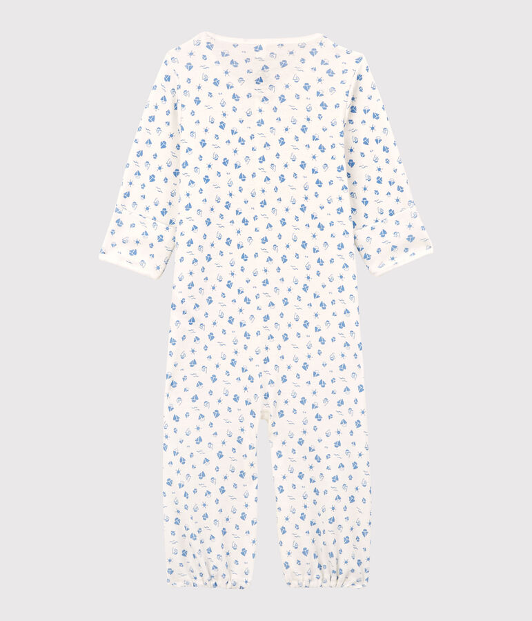 Babies' Cherry Pattern Organic Cotton Jumpsuit/Sleeping Bag white/blue