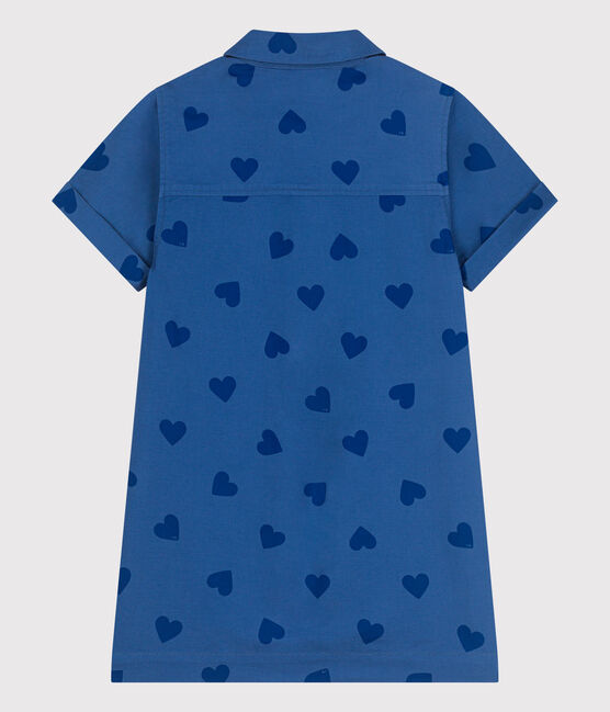 Children's short-sleeved heart-patterned cotton dress ALASKA FONCE blue/MEDIEVAL