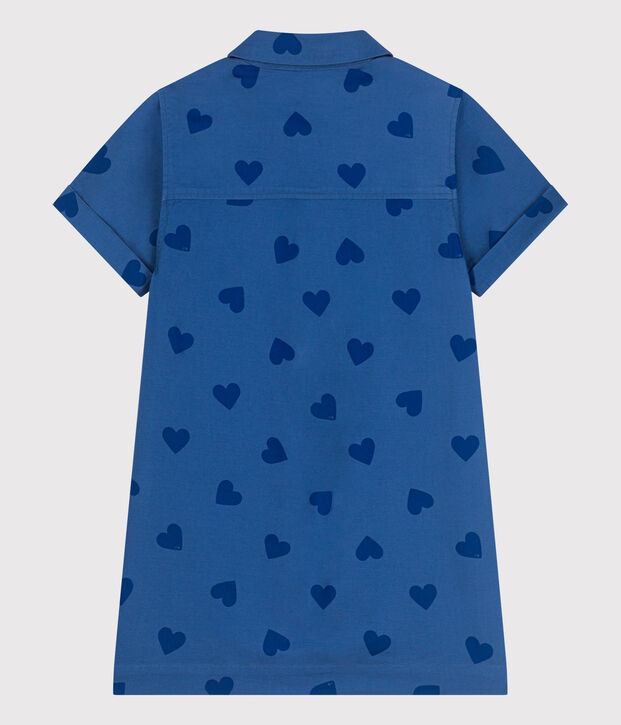 Children's short-sleeved heart-patterned cotton dress blue/blue