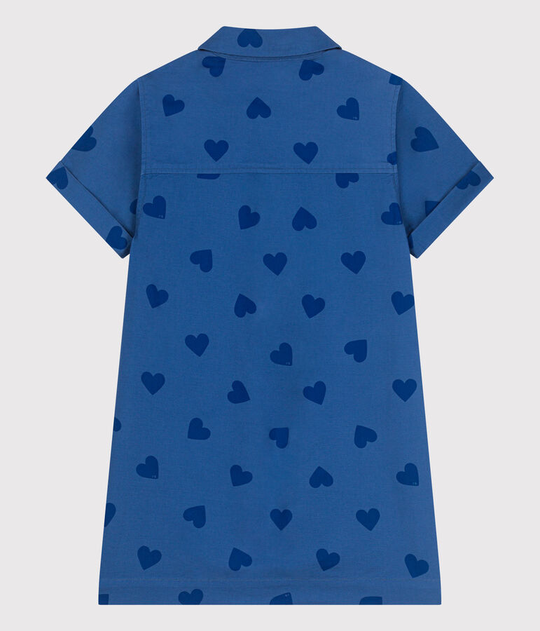 Children's short-sleeved heart-patterned cotton dress blue/blue