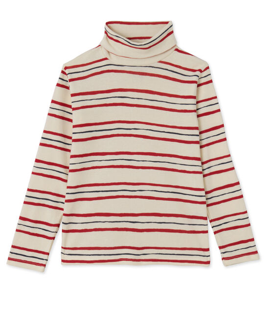 Petit Bateau & Ines de la Fressange Paris girls' turtleneck undershirt COQUILLE beige/MULTICO white
