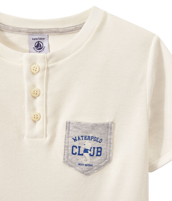 Boy's T-shirt with Tunisian collar MARSHMALLOW white