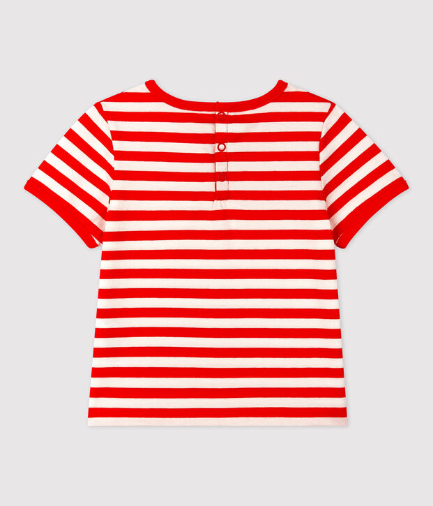 Babies' Short-Sleeved Striped Jersey T-Shirt red/white