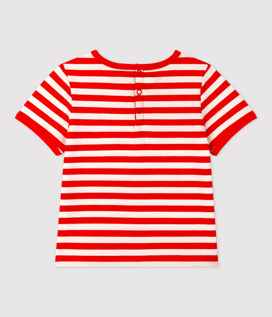 Babies' Short-Sleeved Striped Jersey T-Shirt PEPS red/MARSHMALLOW white