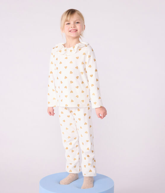 Children's golden heart-print velour pyjamas MILK /DORE