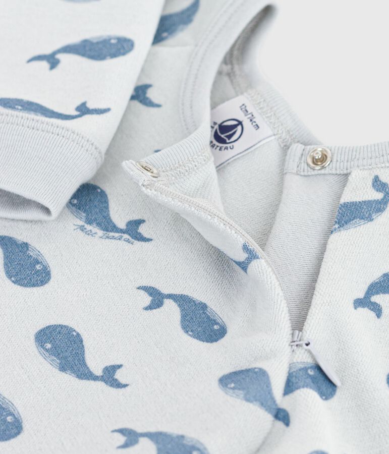 Babies' whale-print velour pyjamas suit with a zip blue/blue