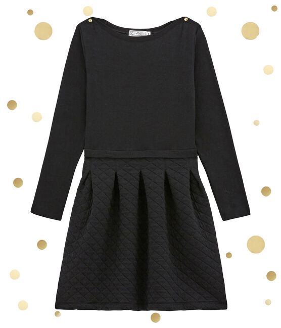women's low waisted dual fabric dress NOIR black
