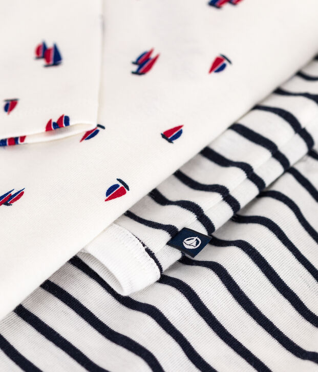 Babies' three-piece cotton outfit white/blue