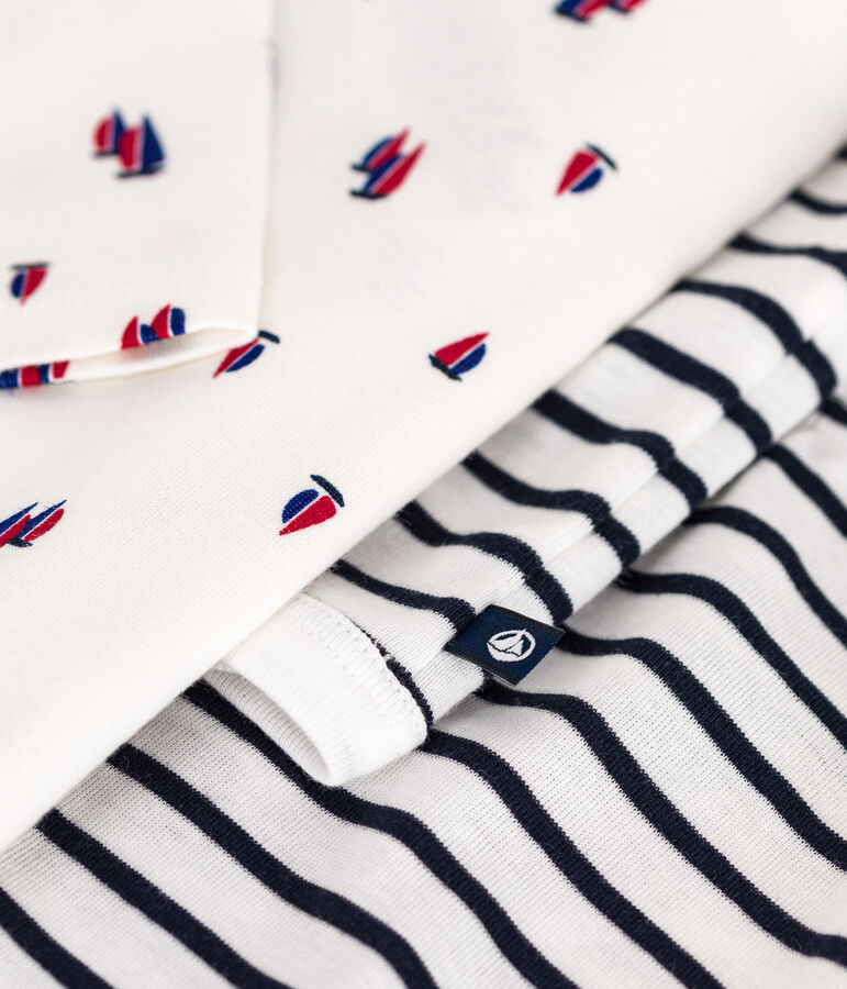 Babies' three-piece cotton outfit MARSHMALLOW white/SMOKING blue