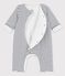 Babies' Striped Organic Cotton Long Playsuit MARSHMALLOW white/SMOKING blue
