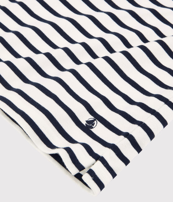 Women's Short-Sleeved Cotton Breton Top MARSHMALLOW white/SMOKING blue