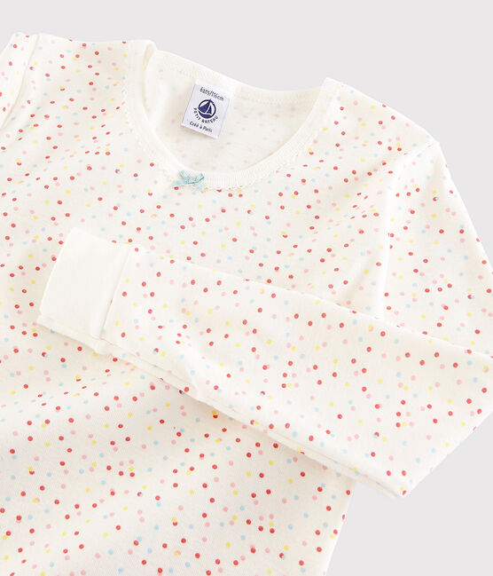 Girls' Snugfit Multicoloured Spots Organic Cotton Pyjamas MARSHMALLOW white/MULTICO white
