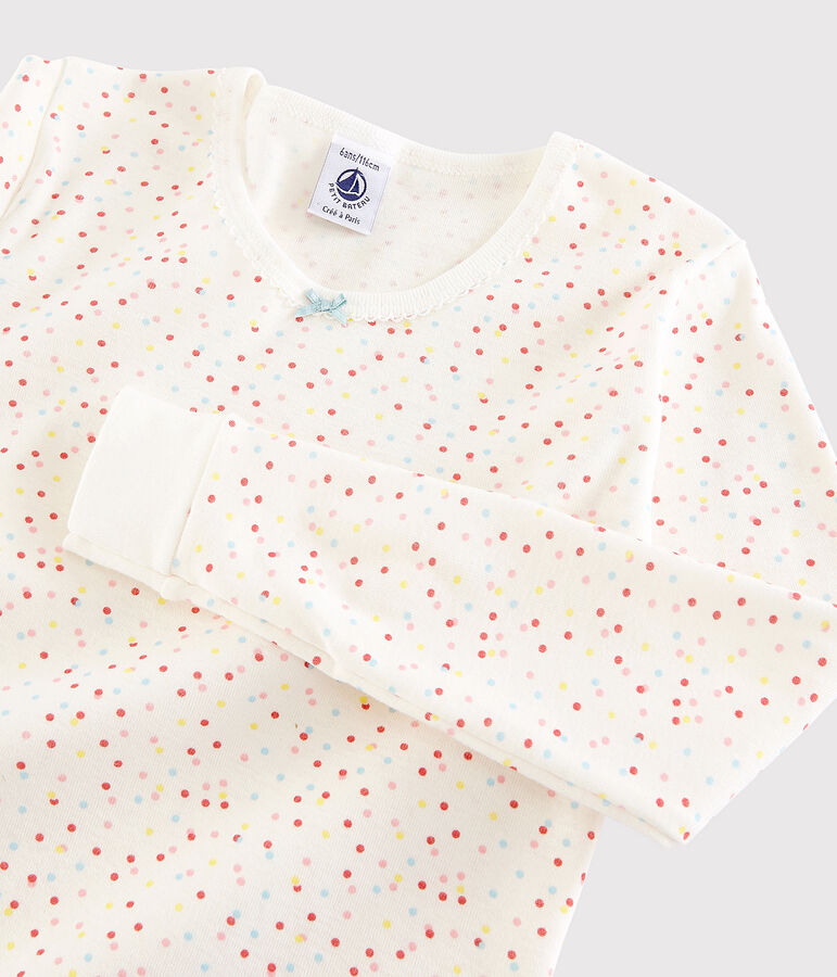Girls' Snugfit Multicoloured Spots Organic Cotton Pyjamas white/multicolor