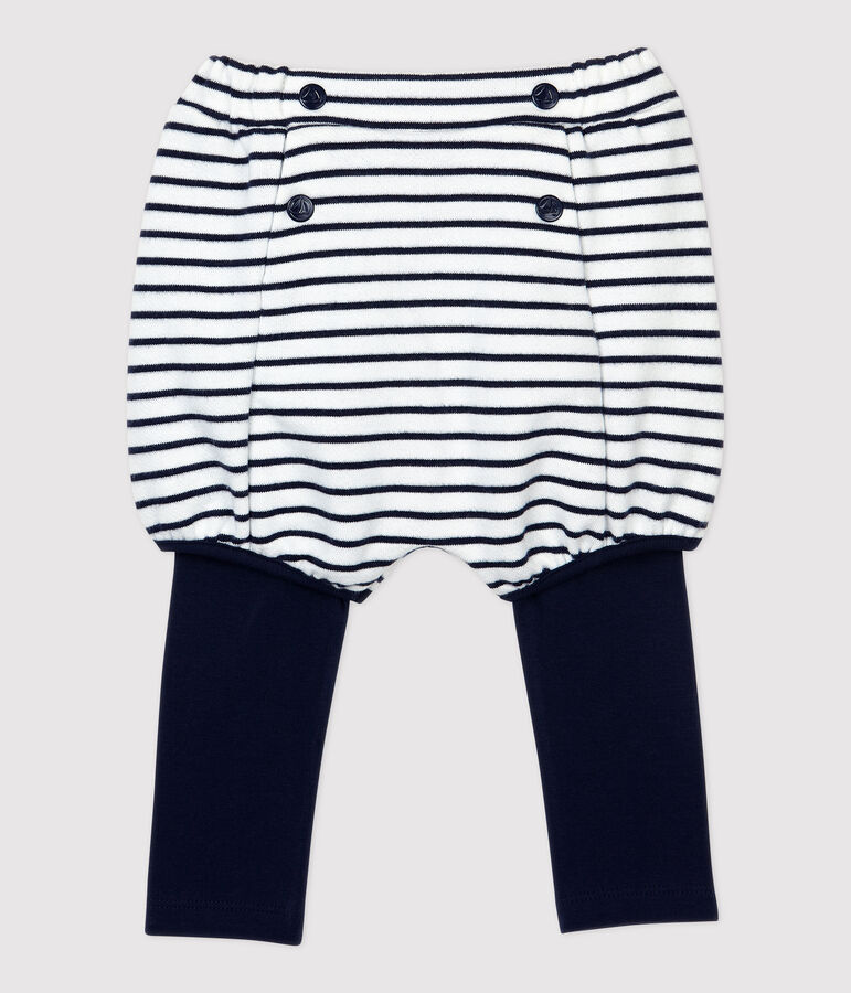 Babies' Cotton Shorts MARSHMALLOW white/SMOKING blue