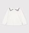 Children's long-sleeved plain cotton blouse with a collar white