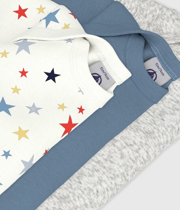 Pack of babies' long-sleeved star-print cotton bodies multicolor