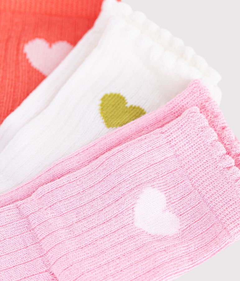 3 pairs of babies' heart patterned cotton socks multicolor