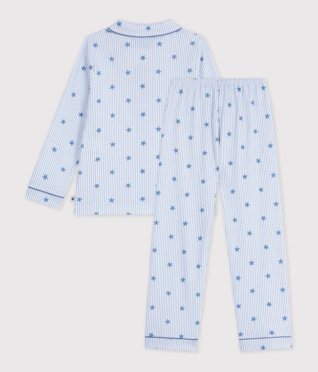 Children's buttoned star printed cotton pyjamas white/multicolor
