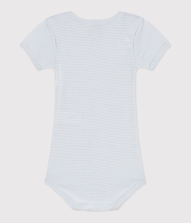 Babies' short-sleeved printed cotton body blue/white