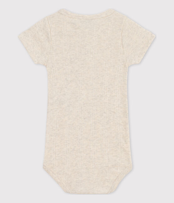 Babies' Short-Sleeved Cotton Bodysuit With Henley Neck MONTELIMAR CHINE beige