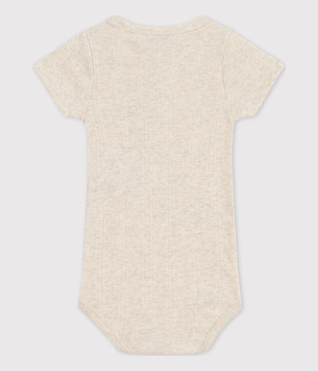 Babies' Short-Sleeved Cotton Bodysuit With Henley Neck MONTELIMAR CHINE