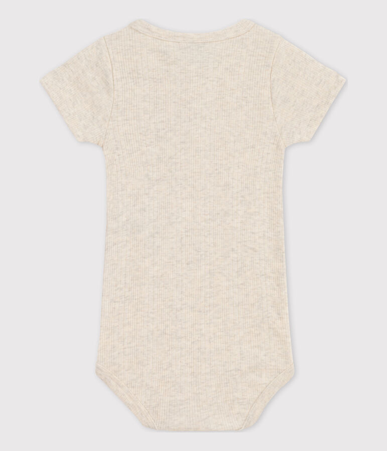 Babies' Short-Sleeved Cotton Bodysuit With Henley Neck beige