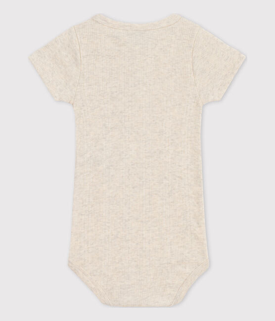 Babies' Short-Sleeved Cotton Bodysuit With Henley Neck MONTELIMAR CHINE beige