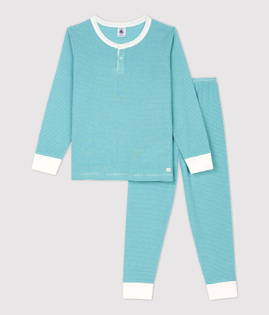 Unisex Striped Cotton/lyocell Pyjamas MIROIR blue/MARSHMALLOW white