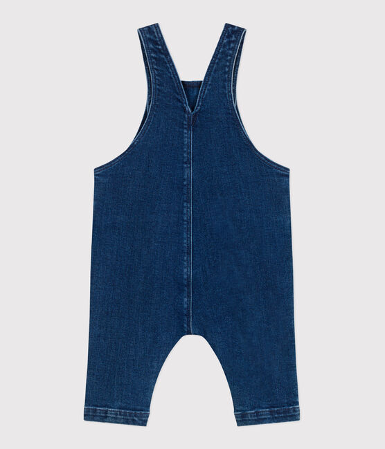 Babies' long-leg elastane denim dungarees DENIM MOYEN blue