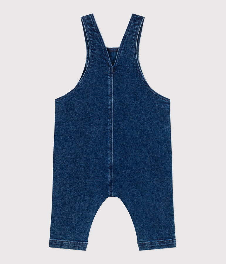 Babies' long-leg elastane denim dungarees blue