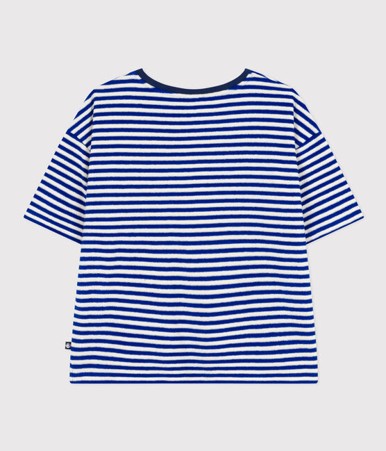 Women's Boxy Striped Cotton Terry T-Shirt SURF blue/AVALANCHE