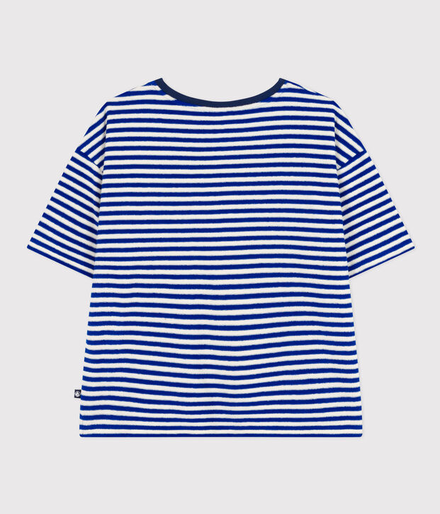 Women's Boxy Striped Cotton Terry T-Shirt blue/ecru