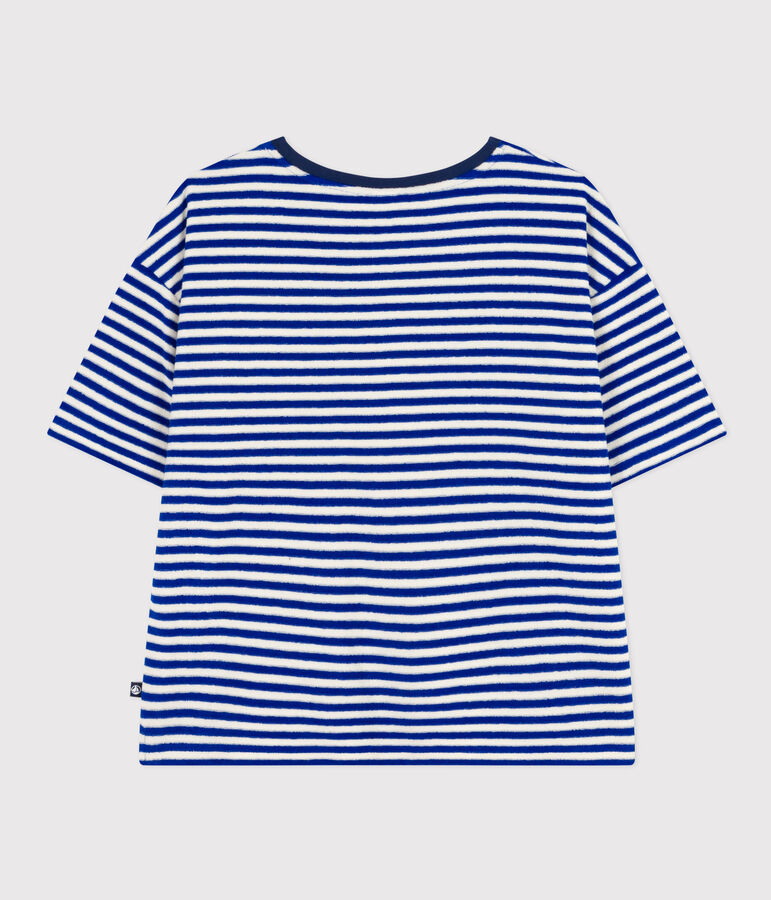 Women's Boxy Striped Cotton Terry T-Shirt blue/ecru