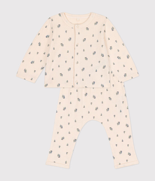 Babies' two-piece set in tube knit fabric Ecru/multicolor