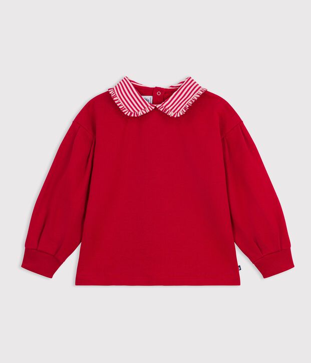 Children's plain cotton sweatshirt with a collar red