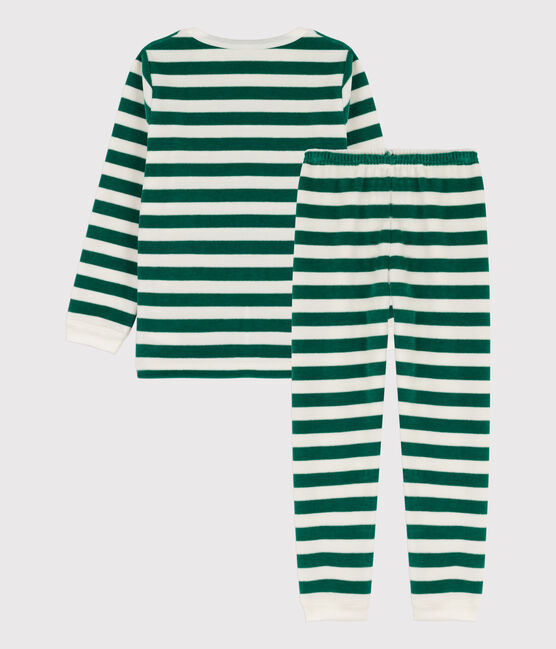 Children's Unisex Striped Velour Pyjamas EVERGREEN /MARSHMALLOW