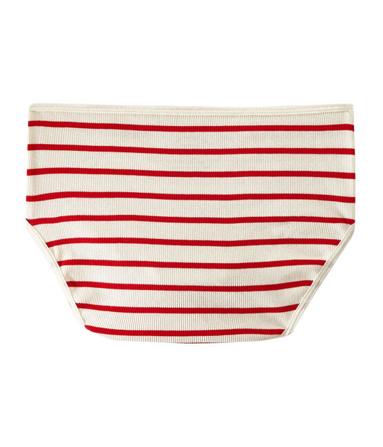 High-waisted pants with 2x2 ribbing COQUILLE beige/TERKUIT red