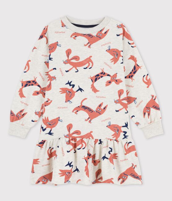 Girls' Long-Sleeved Fleece Dress MONTELIMAR beige/MULTICO white