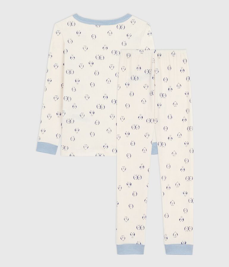 Children's printed cotton pyjamas, very fitted Ecru/blue