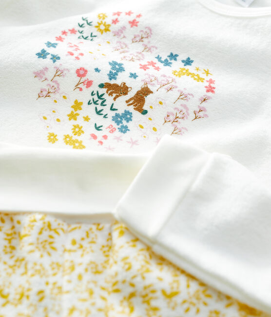 Girls' Floral Brushed Terry Towelling Pyjamas OCRE yellow/MARSHMALLOW white