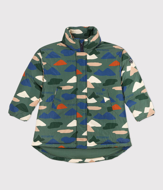 Children's Unisex Patterned Mid Length Puffer Jacket VALLEE green/MULTICO ecru