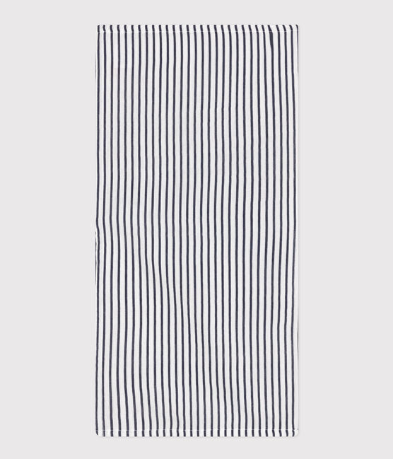 STRIPED COTTON GAUZE MUSLIN FOR BABY MARSHMALLOW white/SMOKING blue