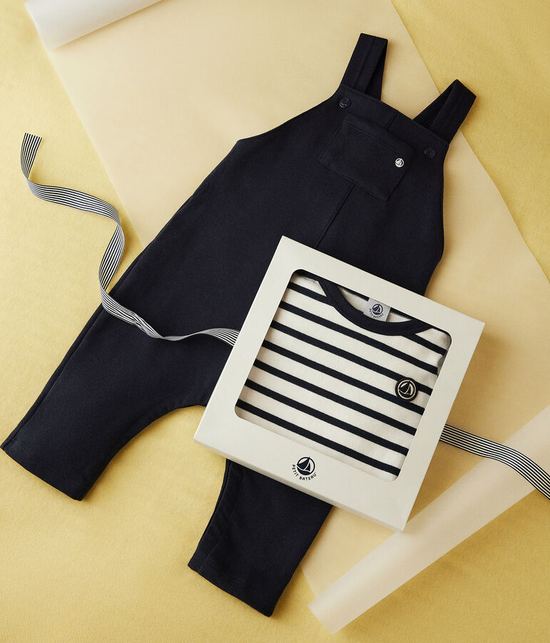 Babies' Thick Jersey Dungarees and Breton Top multicolor