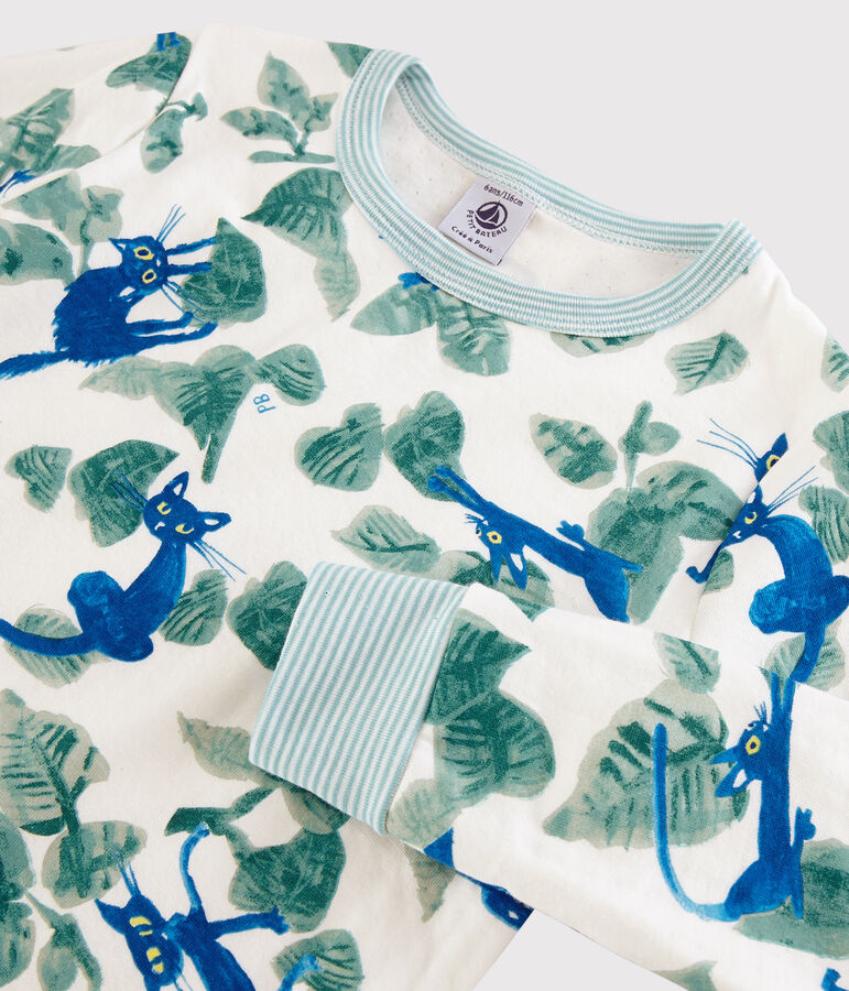 Boys' Cat Print Tube Knit Pyjamas MARSHMALLOW white/MULTICO white