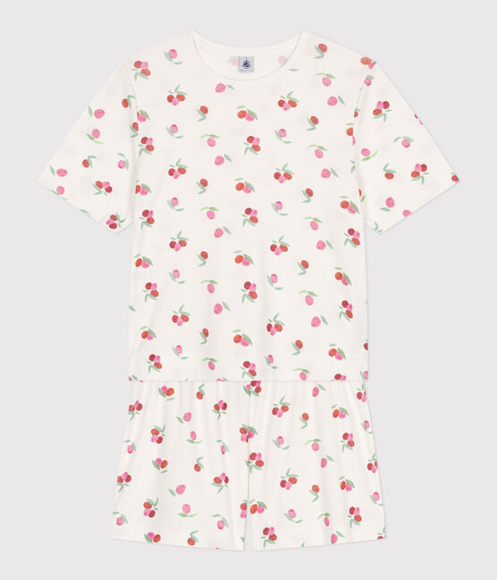 Women's short fruit print cotton pyjamas MARSHMALLOW white/MULTICO white