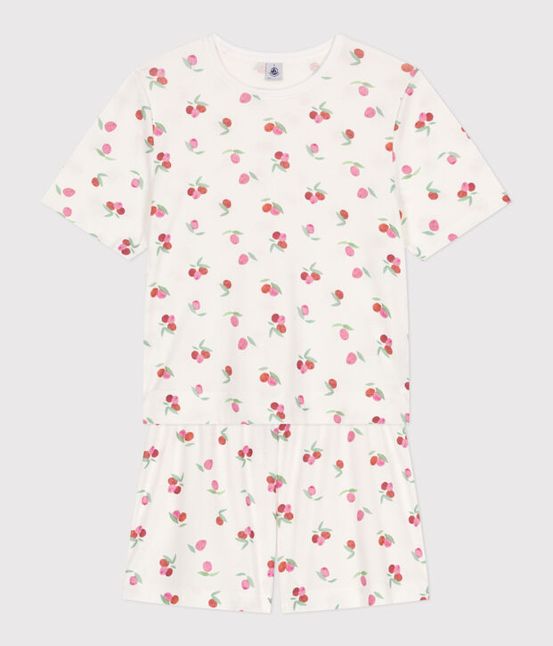 Women's short fruit print cotton pyjamas white/multicolor